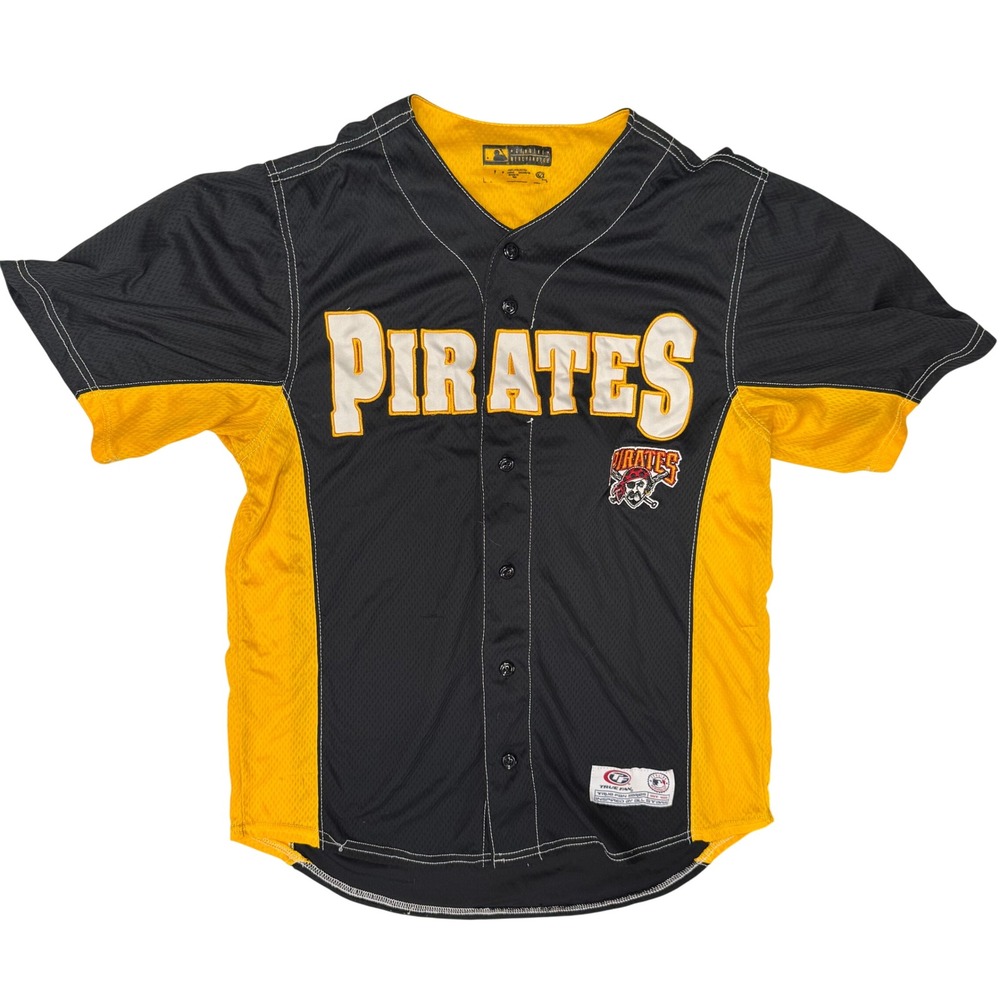True Fan Pittsburgh Pirates MLB Baseball Jersey Black Gold Stitched Logo Large